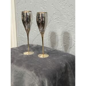 Vintage Sheridan Taunton Two-Tone Silver Plate & Brass Champagne Flutes (2)